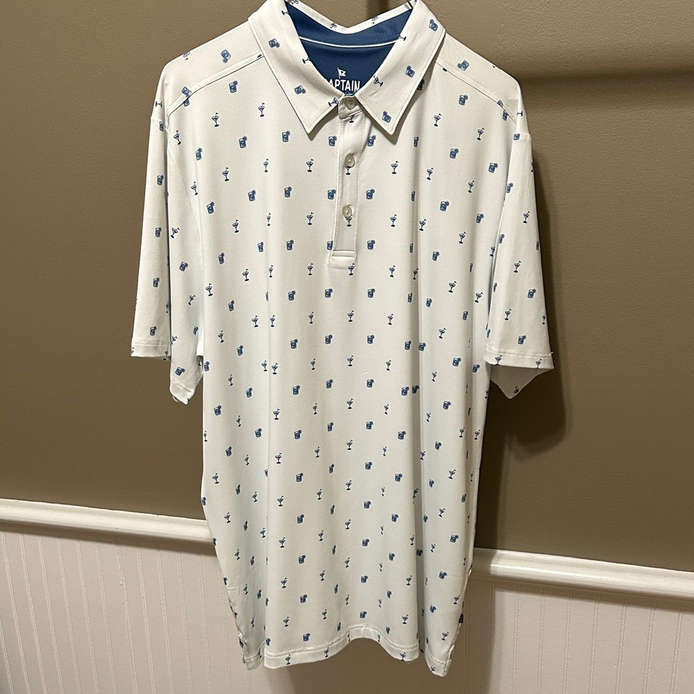 Captain White Polo Shirt with Blue Pattern